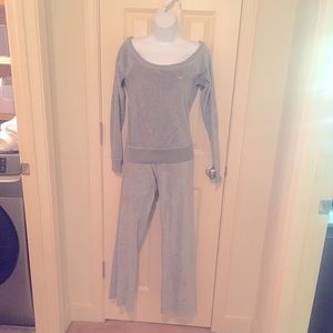 PINK Victoria’s Secret off shoulder soft gray suit